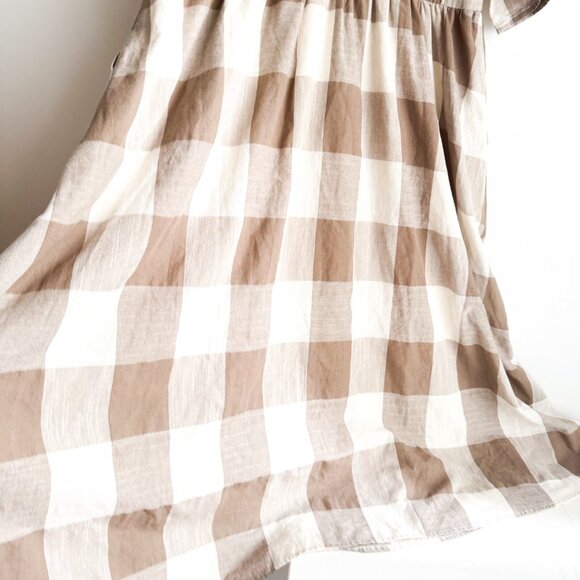 Roolee Buffalo Plaid Beige White Cottage core Dress M - Picture 6 of 8